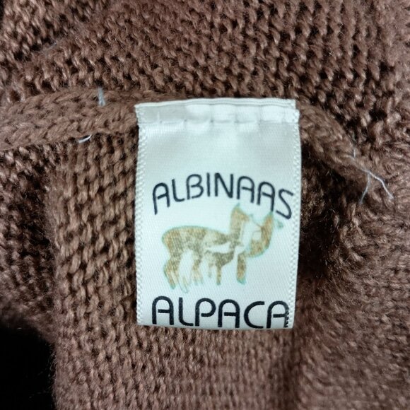 Albinaas Alpaca Hooded Sweater With Llama Pattern & Fringe Size Small Brown - Picture 3 of 11